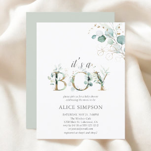 Postal De Invitación Greenery Eucalyptus Boy Baby Shower