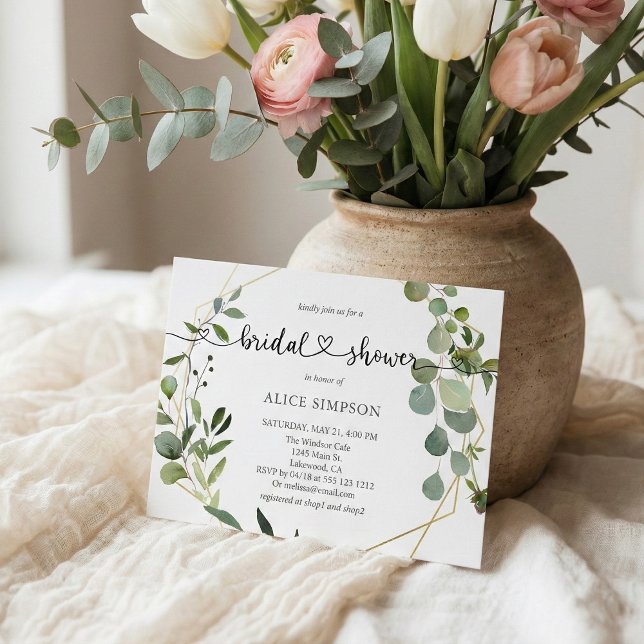 Postal De Invitación Greenery Eucalyptus Heart Bridal Shower (Subido por el creador)