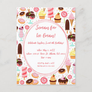 Postal De Invitación Grito para los Chicas de helado dulce cumpleaños