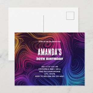 Postal De Invitación Groovy Resumen Swirls y Circles Guay Cumpleaños