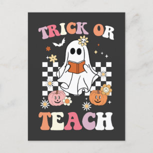 Postal De Invitación Groovy Trick O Enseñanza Profesora Halloween Ghost