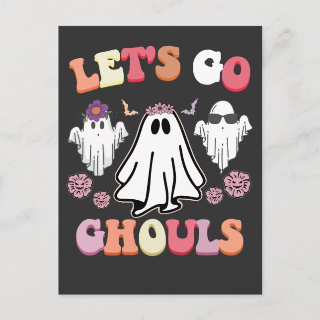 Postal De Invitación Groovy Vamos Ghouls Halloween Ghost Retro (Anverso)