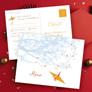 Postal De Invitación Grúas de origami naranja colgantes RSVP de boda as