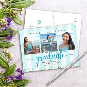 Postal De Invitación Guardar foto de graduación de fecha guión turquesa