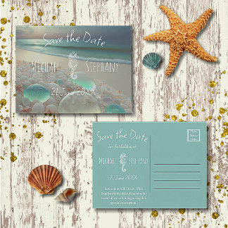 Postal De Invitación Guardar la fecha de la boda de caballito de mar de