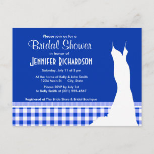Postal De Invitación Guinga azul linda; A cuadros