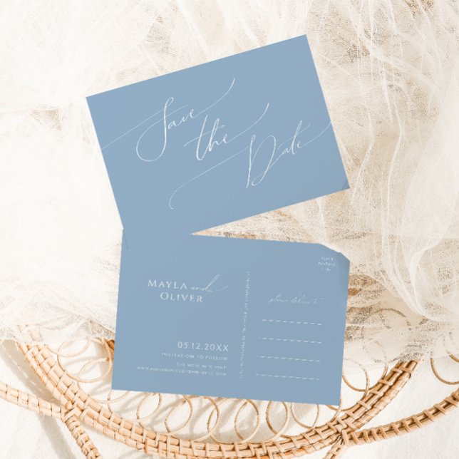Postal De Invitación Guión caprichoso | Dusty Blue Save The Date (Subido por el creador)