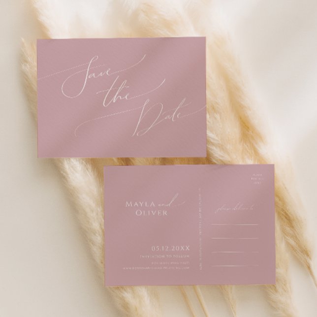 Postal De Invitación Guión caprichoso | Dusty Rosa Guardar la fecha (Subido por el creador)