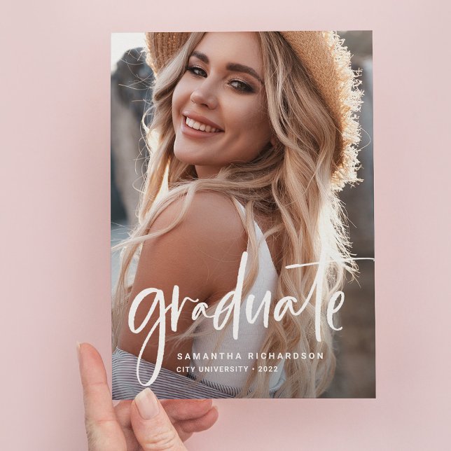 Postal De Invitación Guión casual blanco | Dos fiestas de graduación fo (Subido por el creador)