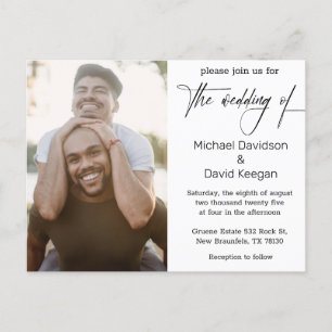 Postal De Invitación guión clásico elegante foto de boda gay