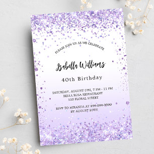 Postal De Invitación Guión de espliego violeta de cumpleaños con brillo