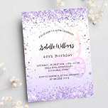 Postal De Invitación Guión de lavanda violeta con mariposa de cumpleaño<br><div class="desc">Para una elegante fiesta de cumpleaños número 40 (o cualquier edad). Fondo de degradado blanco y violeta de moda. Decorada con purpurina falso violeta, chispas y una gran mariposa. Personalice y agregue un nombre y detalles del fiesta. El nombre se escribe con un guión de estilo con letras a mano...</div>