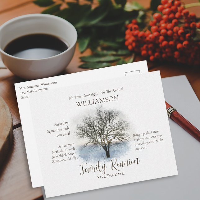 Postal De Invitación Guión de letra de mano de árbol rústico de reunión (Subido por el creador)