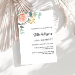 Postal De Invitación guión de Rosa dorado floral de vegetación cumpleañ<br><div class="desc">Un fondo blanco moda. Decorada con rosa de oro y floral rosa,  flor rosa y hojas de eucalipto de color verde acuático,  brotes,  vegetación y una falsa primavera dorada. Personalice y agregue su nombre y detalles del fiesta. Atrás: color de fondo dorado rosa.</div>