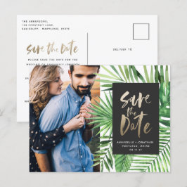 Postal De Invitación Guión dorado tropical moderno elegante foto boda