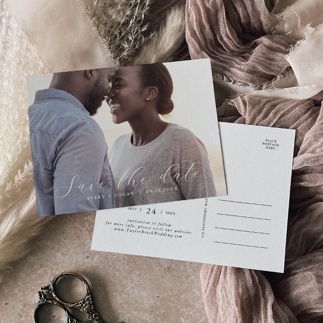 Postal De Invitación Guión elegante Foto horizontal oscura Guardar la f (Subido por el creador)