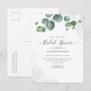 Postal De Invitación Guión floral Eucalyptus Greenery Bridal Shower
