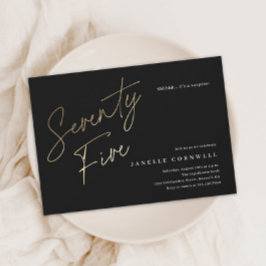 Postal De Invitación Guión minimalista Negro y Oro 75 cumpleaños