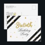 Postal De Invitación Guión moderno 60 cumpleaños<br><div class="desc">Invitación geométrica de oro con guión de cumpleaños 60 de Surprise Modern Surprise con rayas negras y puntos purpurinas de Relieve metalizado dorado con tipografía de escritura que puede editar fácilmente. Para una mayor personalización, haga clic en el botón "Personalizar" y utilice nuestra herramienta de diseño para modificar esta plantilla....</div>