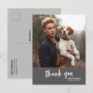 Postal De Invitación Guión moderno gris oscuro foto graduación gracias