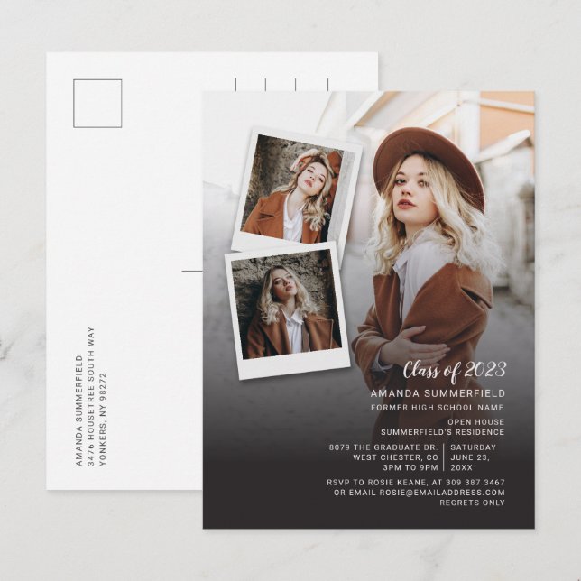 Postal De Invitación Guión multifoto de Graduación 2025 Open House Grad