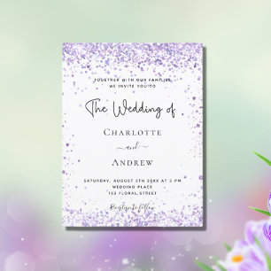 Postal De Invitación Guión purpurina de lavanda violeta boda