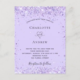 Postal De Invitación Guión purpurina de lavanda violeta boda