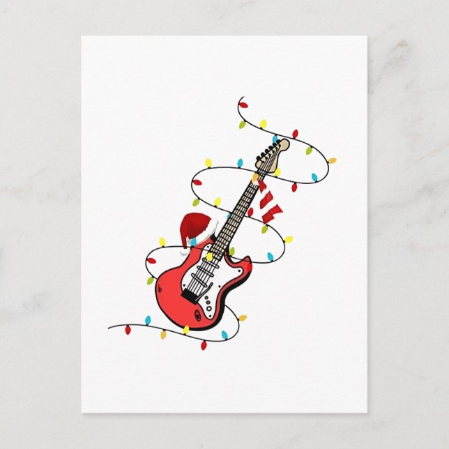 Postal De Invitación Guitarra eléctrica Santa Claus Navidades de música (Anverso)