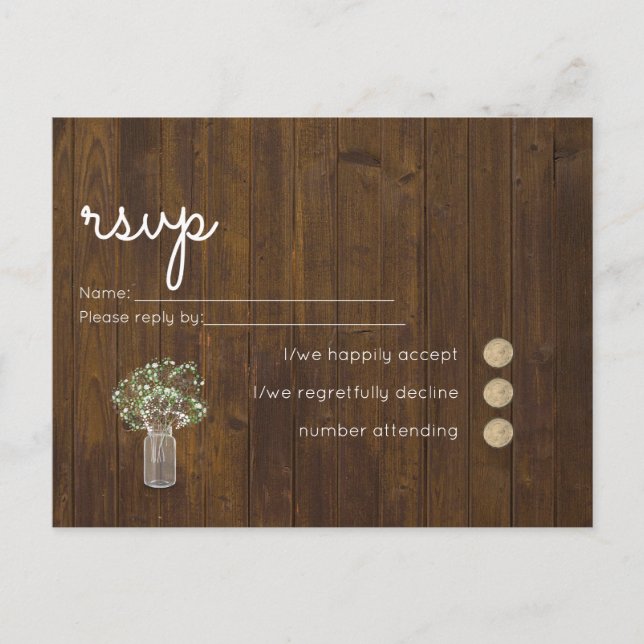 Postal De Invitación Gypsophila Babys Breath Simple Wedath RSVP (Anverso)