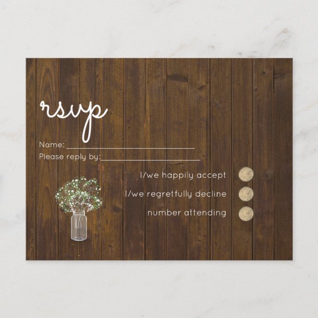 Postal De Invitación Gypsophila Mason Jar Wedding RSVP (Anverso)