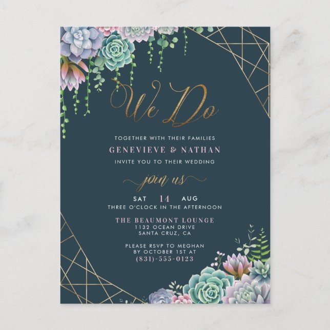 Postal De Invitación Hacemos Boda elegante de guiones Purpurinas (Anverso)