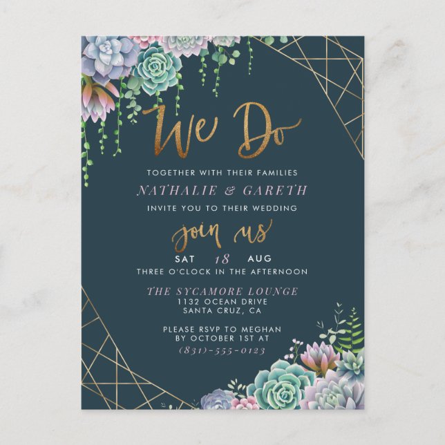 Postal De Invitación Hacemos Moda Guión Dorado Boda Botánico Elegante (Anverso)