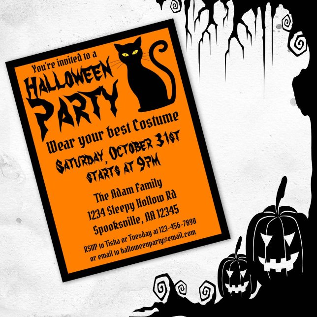 Postal De Invitación Halloween Black Cat Fiesta (Subido por el creador)
