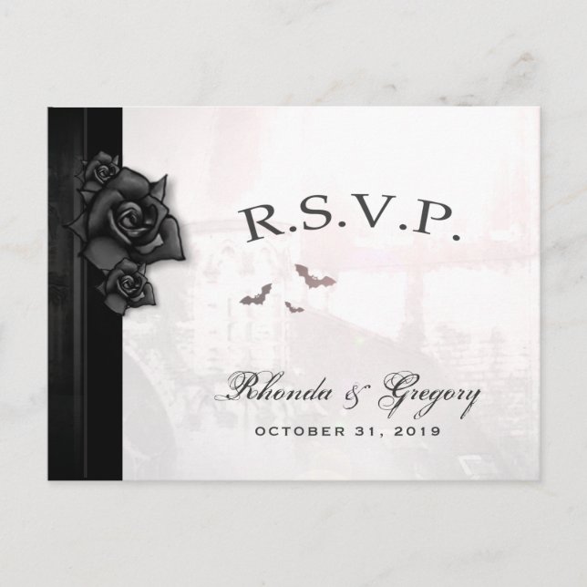 Postal De Invitación Halloween Black Gothic Matching RSVP PostCard (Anverso)