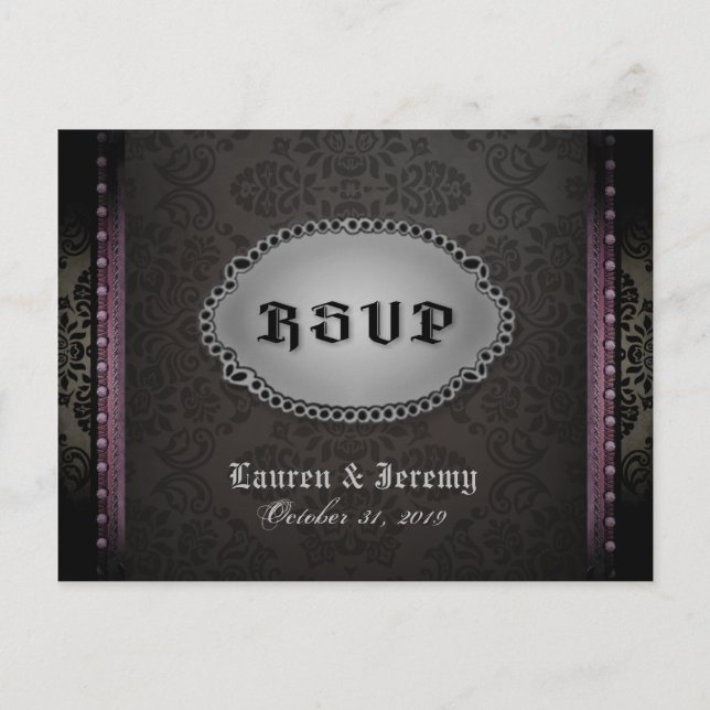 Postal De Invitación Halloween Black Gray Purple Gothic RSVP PostCard (Anverso)
