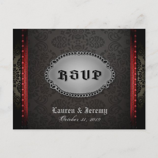 Postal De Invitación Halloween Black Gray Red Gothic RSVP PostCard (Anverso)