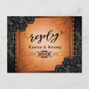 Postal De Invitación Halloween Black & Naranja Gothic Reply PostCard