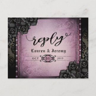 Postal De Invitación Halloween Black & Purple Gothic Reply PostCard