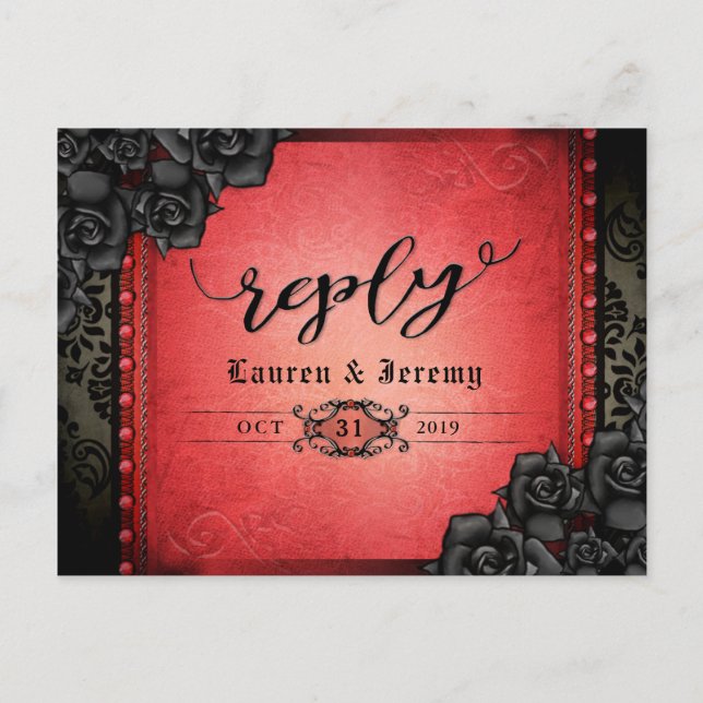 Postal De Invitación Halloween Black & Red Gothic Reply PostCard (Anverso)