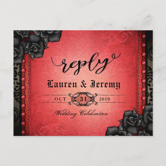 Postal De Invitación Halloween Black & Red Gothic Reply PostCard (Anverso)