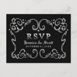 Postal De Invitación Halloween Black White Gothic Scroll RSVP