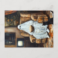 Halloween Fantasma viendo televisión con palomitas