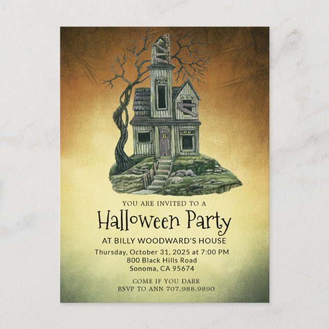 Postal De Invitación Halloween House Halloween Party (Anverso)