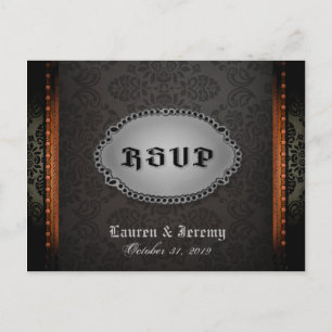 Postal De Invitación Halloween Naranja Gris Negro Gótico RSVP PostCard