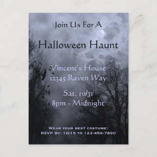 Postal De Invitación Halloween Party con el cielo azul atormentado