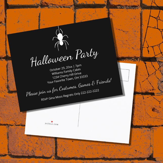 Postal De Invitación Halloween Party Gothic White Spider Black (Subido por el creador)