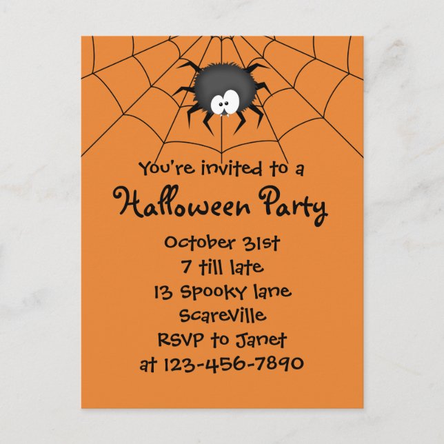 Postal De Invitación Halloween Party Spider (Anverso)