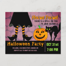 Postal De Invitación Halloween Party Witch Legs Pumpkin Cat Funny