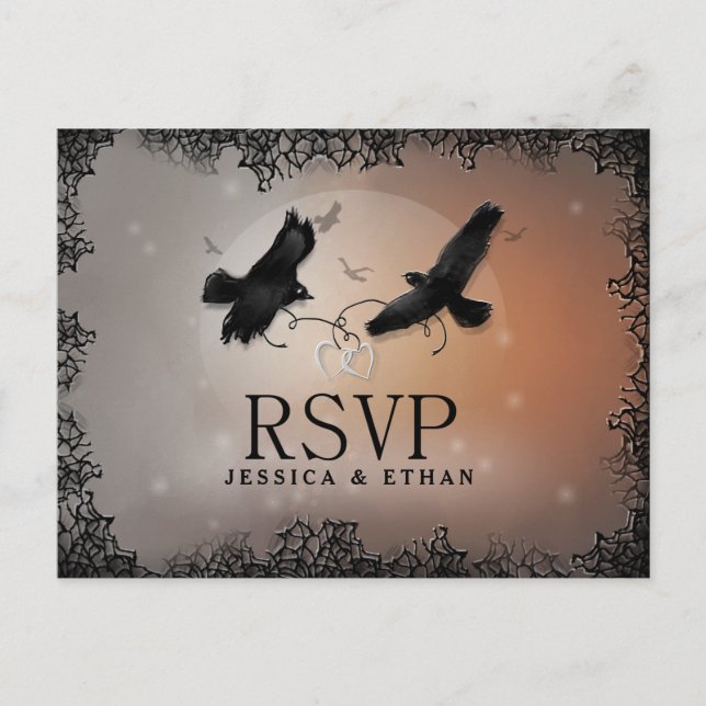 Postal De Invitación Halloween Ravens Wedding RSVP Correspondiente post (Anverso)