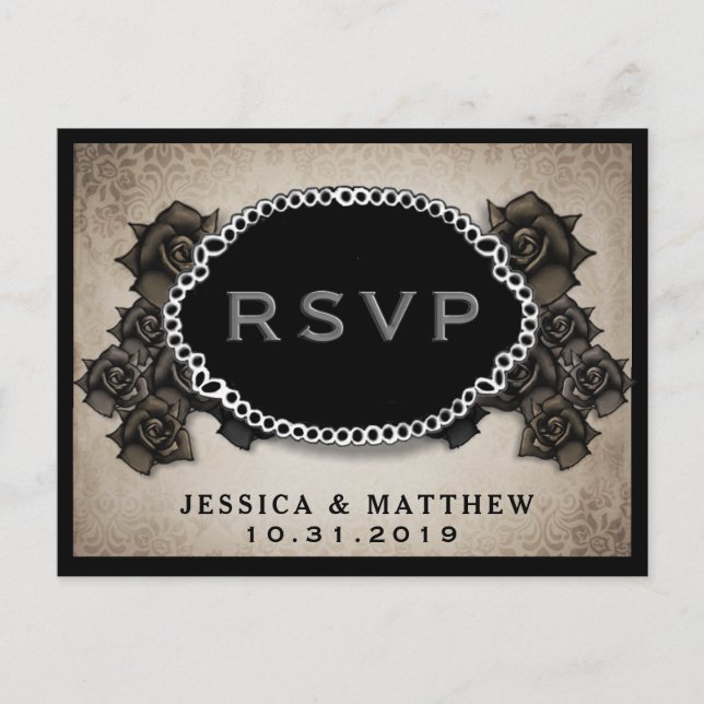 Postal De Invitación Halloween Rosa de la Antigüedad Brown RSVP Boda Po (Anverso)